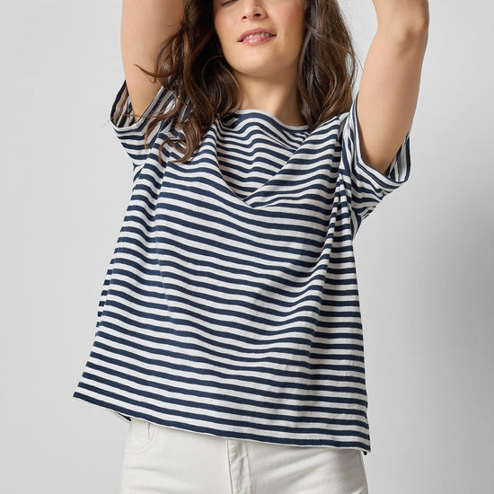 Striped Boyfriend Tee Womens Top Navy Stripe A3