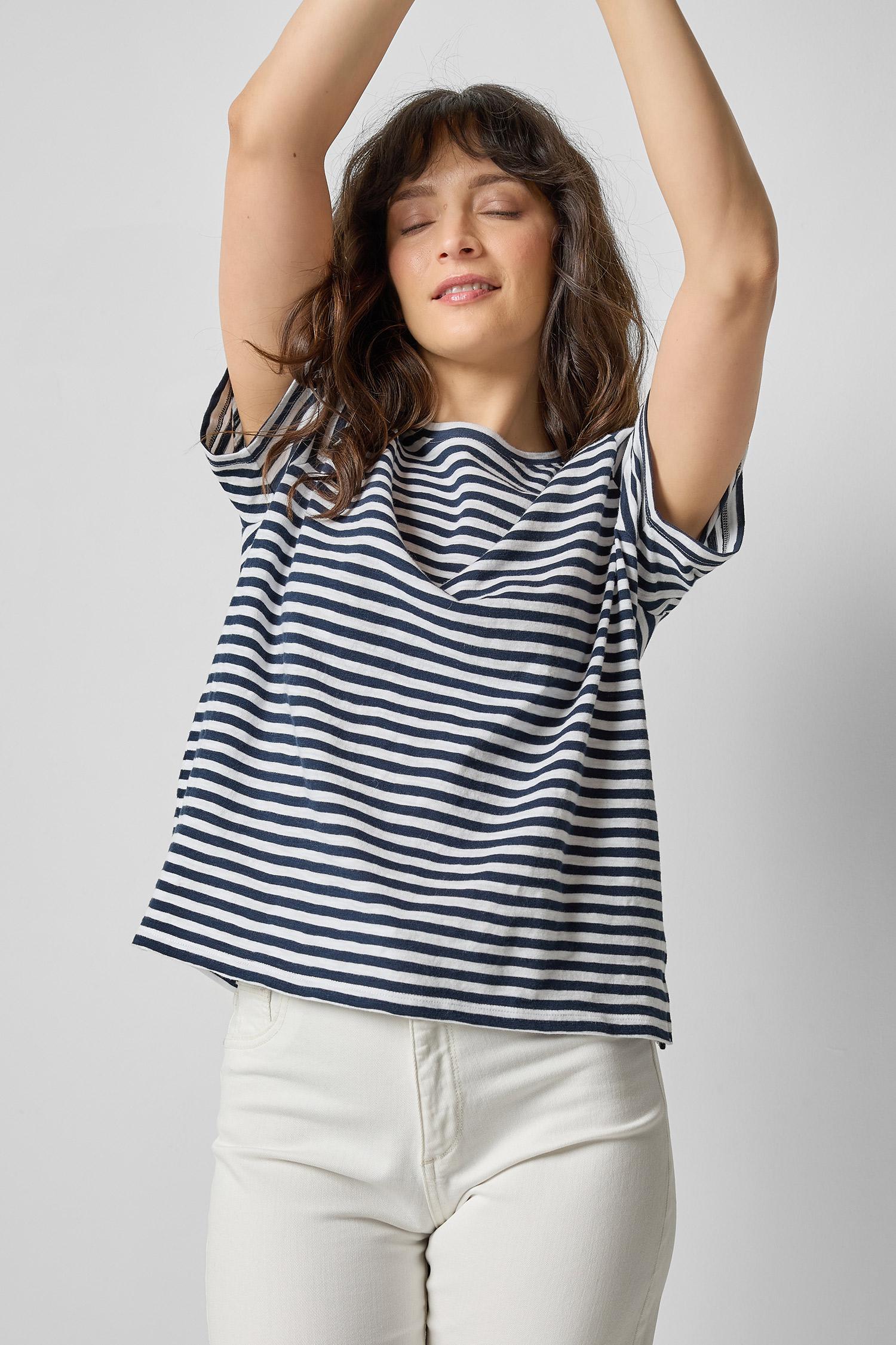 Striped Boyfriend Tee Womens Top Navy Stripe A3