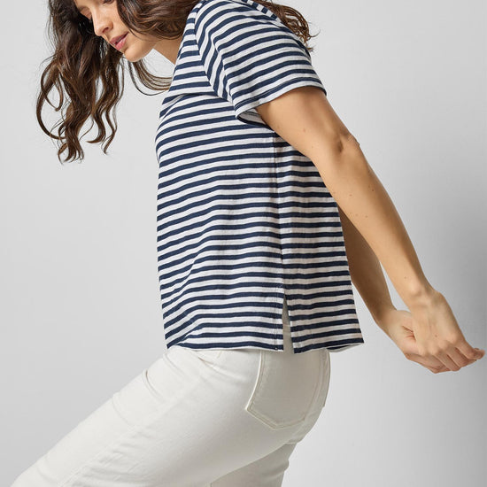 Striped Boyfriend Tee Womens Top Navy Stripe A4