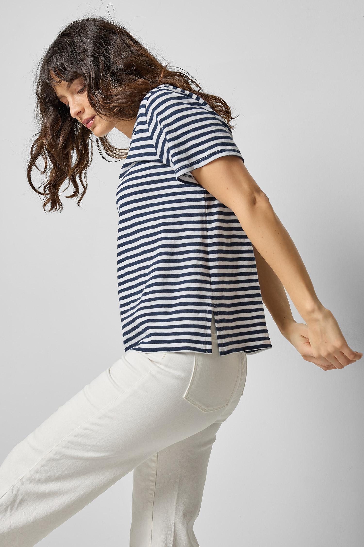 Striped Boyfriend Tee Womens Top Navy Stripe A4