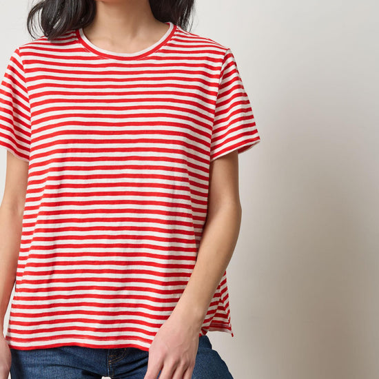 Striped Boyfriend Tee Womens Top Poppy Stripe A1