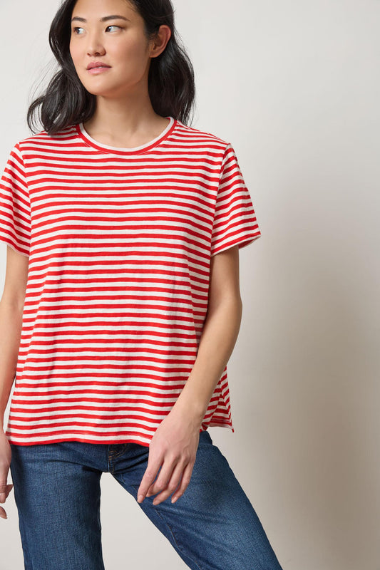 Striped Boyfriend Tee Womens Top Poppy Stripe A1