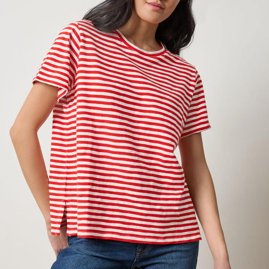 Striped Boyfriend Tee Womens Top Poppy Stripe A3