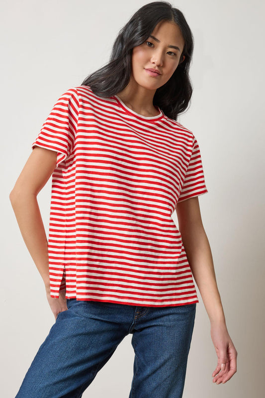 Striped Boyfriend Tee Womens Top Poppy Stripe A3