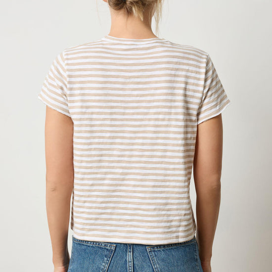 Striped Cap Sleeve Crewneck Womens Top Flax Stripe A2