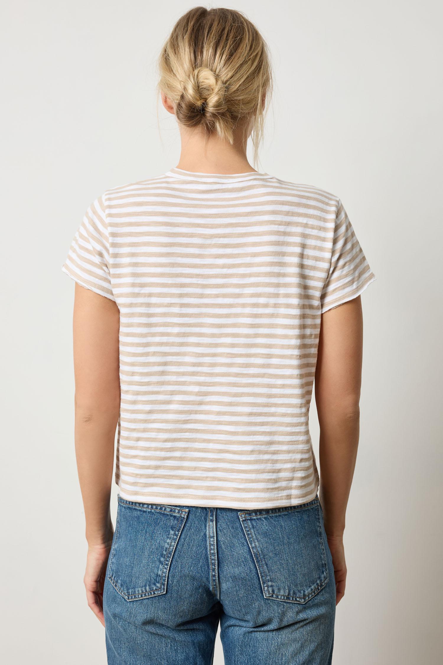 Striped Cap Sleeve Crewneck Womens Top Flax Stripe A2