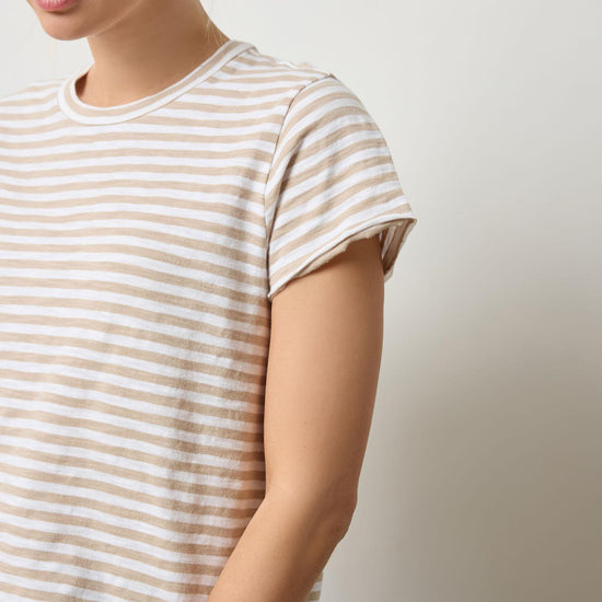 Striped Cap Sleeve Crewneck Womens Top Flax Stripe A3