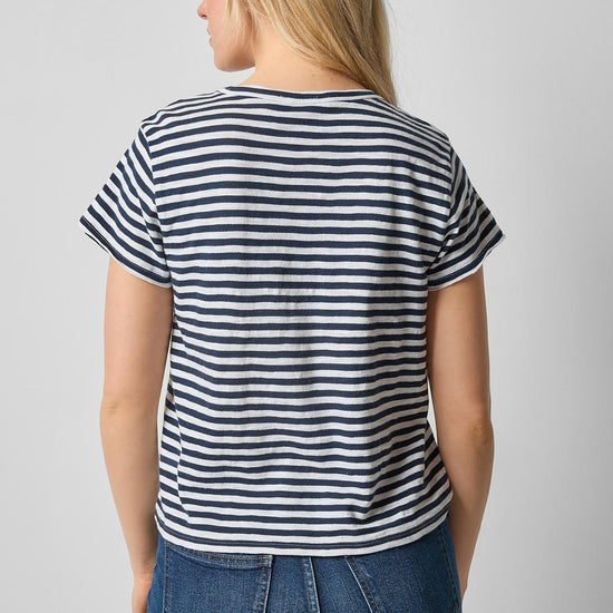 Striped Cap Sleeve Crewneck Womens Top Navy Stripe A2