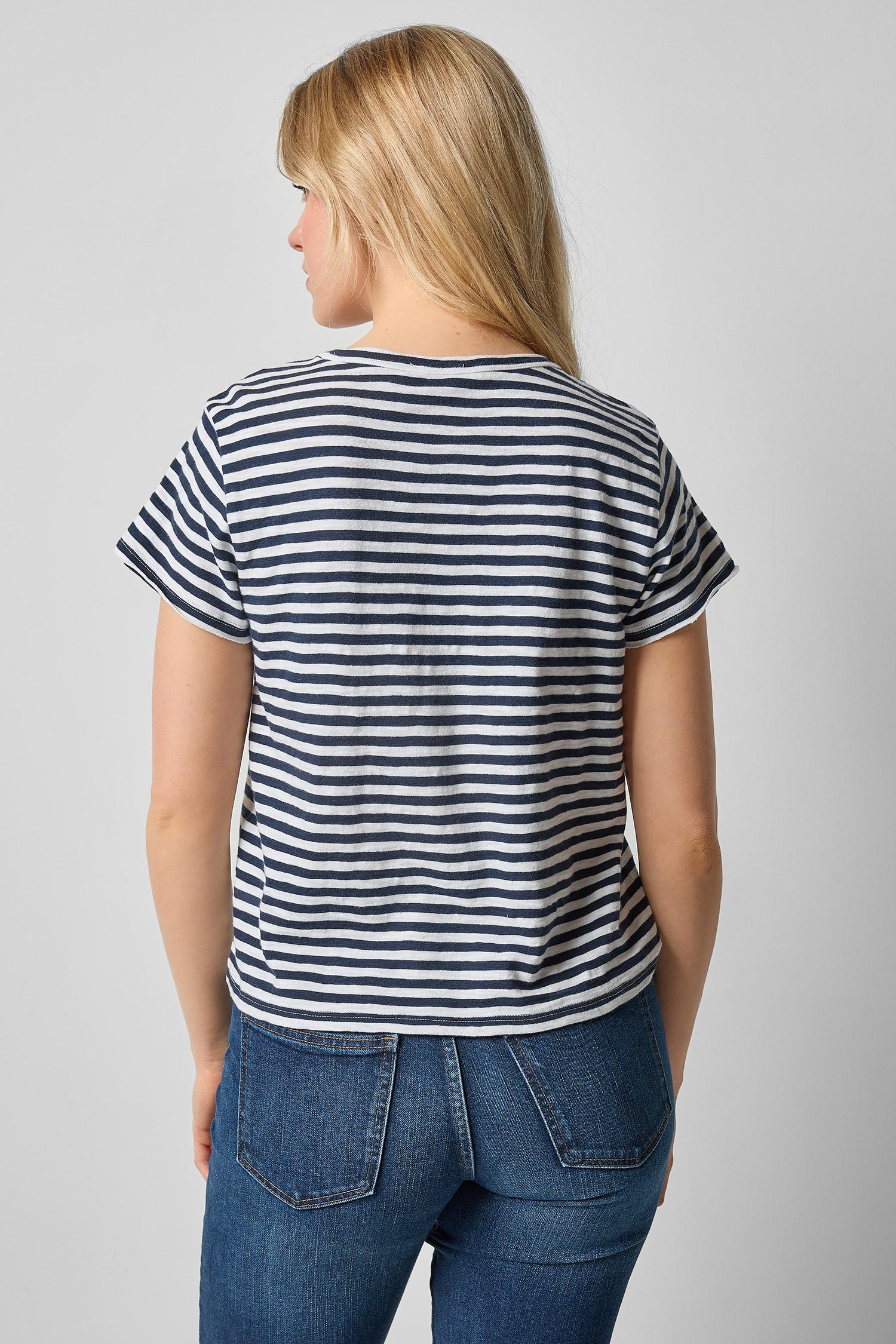 Striped Cap Sleeve Crewneck Womens Top Navy Stripe A2