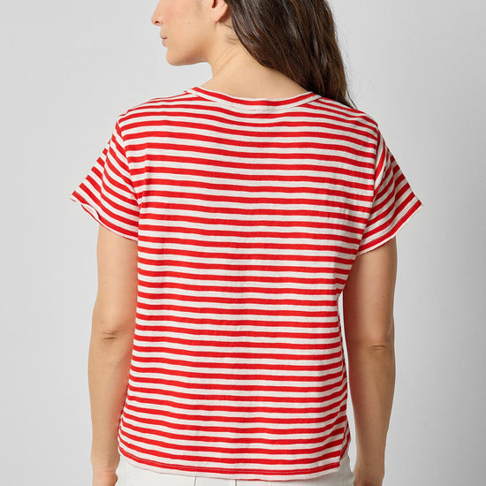 Striped Cap Sleeve Crewneck Womens Top Poppy Stripe A2