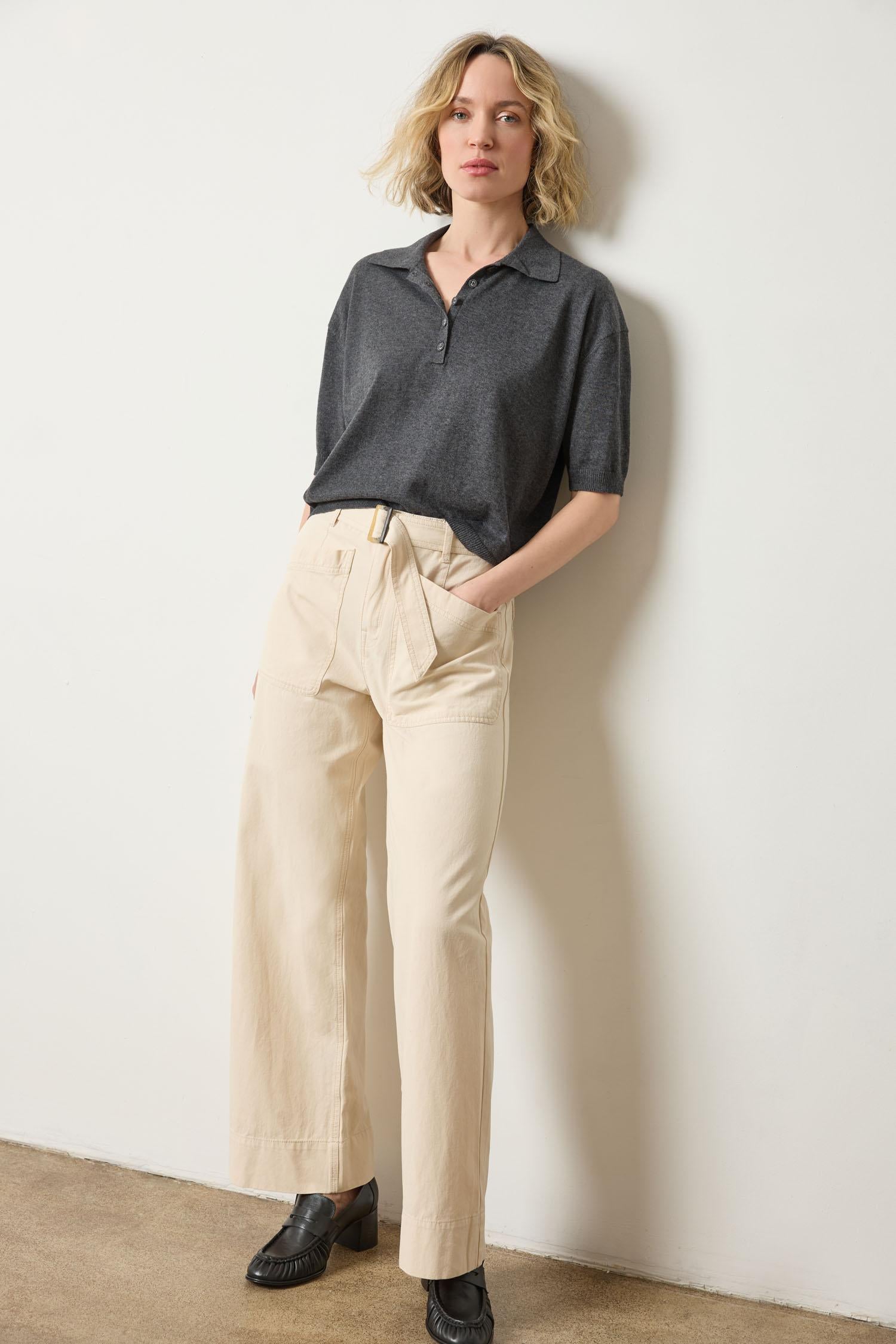 Drop Shoulder Polo Neck Sweater in color Licorice Image A0