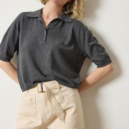 Drop Shoulder Polo Neck Sweater in color Licorice Image A1