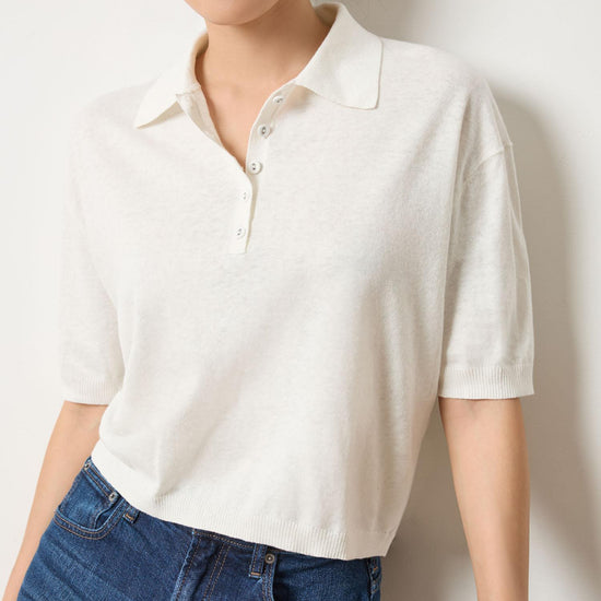 Drop Shoulder Polo Neck Sweater in color Pearl Image A1