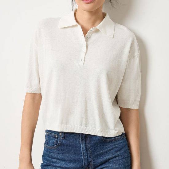 Drop Shoulder Polo Neck Sweater in color Pearl Image A3