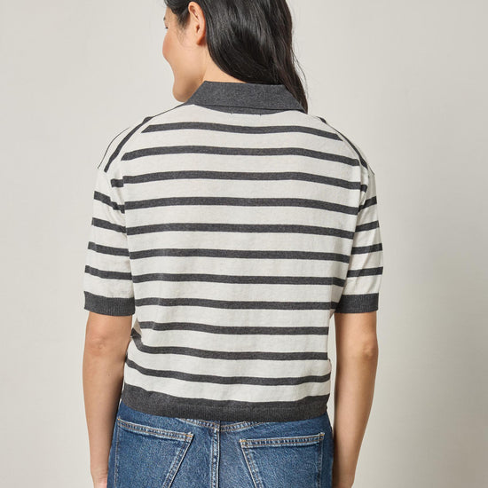 Drop Shoulder Polo Neck Sweater in color Pearl/Licorice Image A2