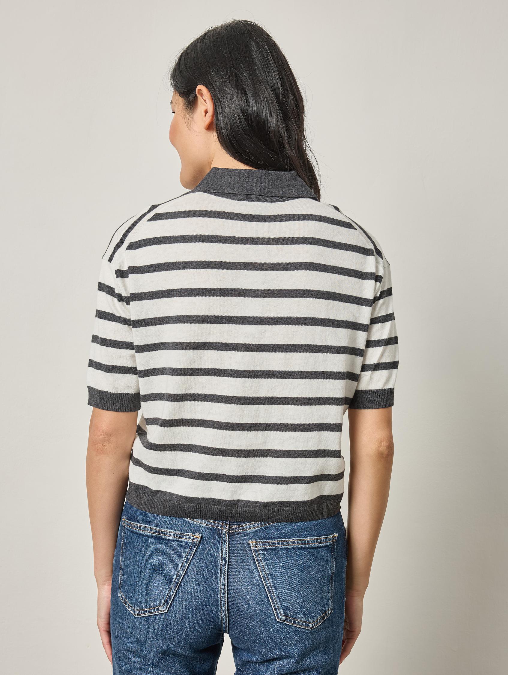 Drop Shoulder Polo Neck Sweater in color Pearl/Licorice Image A2