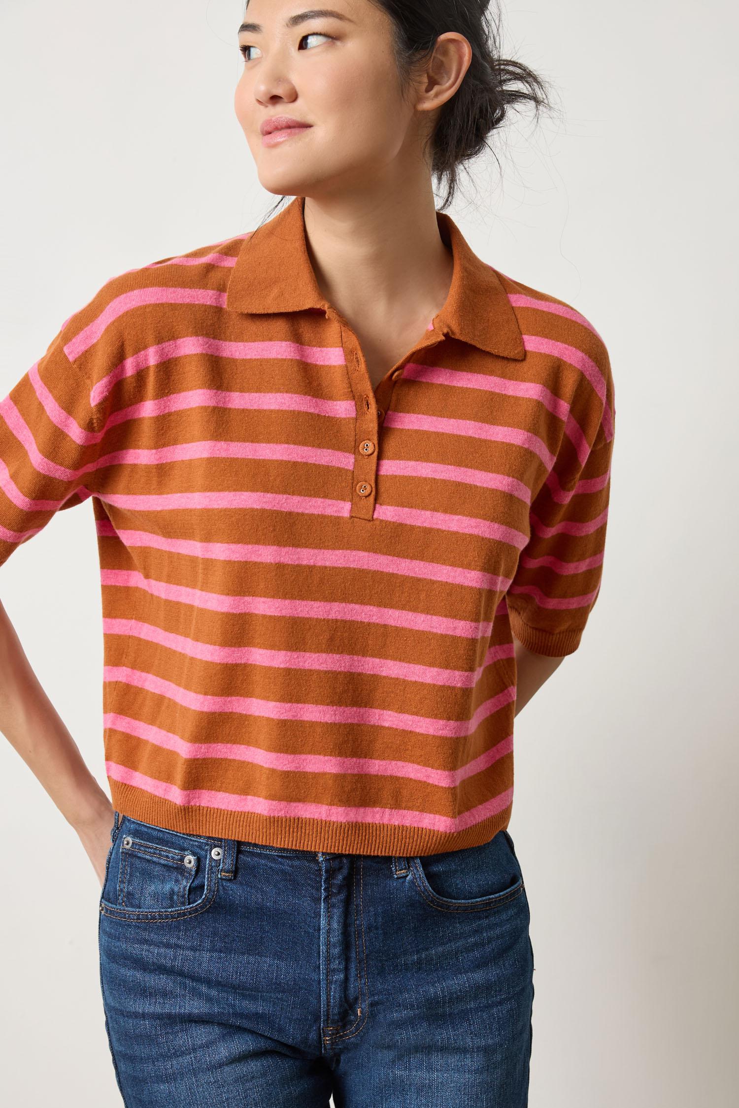 Drop Shoulder Polo Neck Sweater in color Sierra/Calypso Image A1