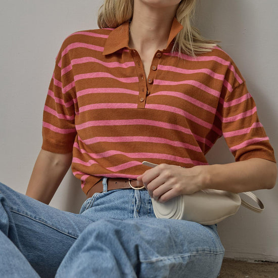 Drop Shoulder Polo Neck Sweater in color Sierra/Calypso Image C0