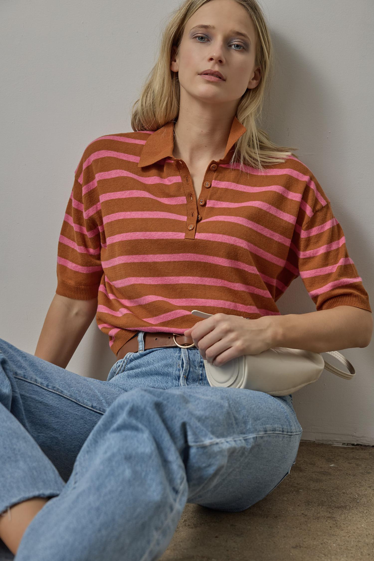 Drop Shoulder Polo Neck Sweater in color Sierra/Calypso Image C0