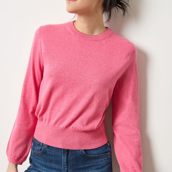 Pleated Sleeve Crewneck Sweater Womens Sweater Calypso A1