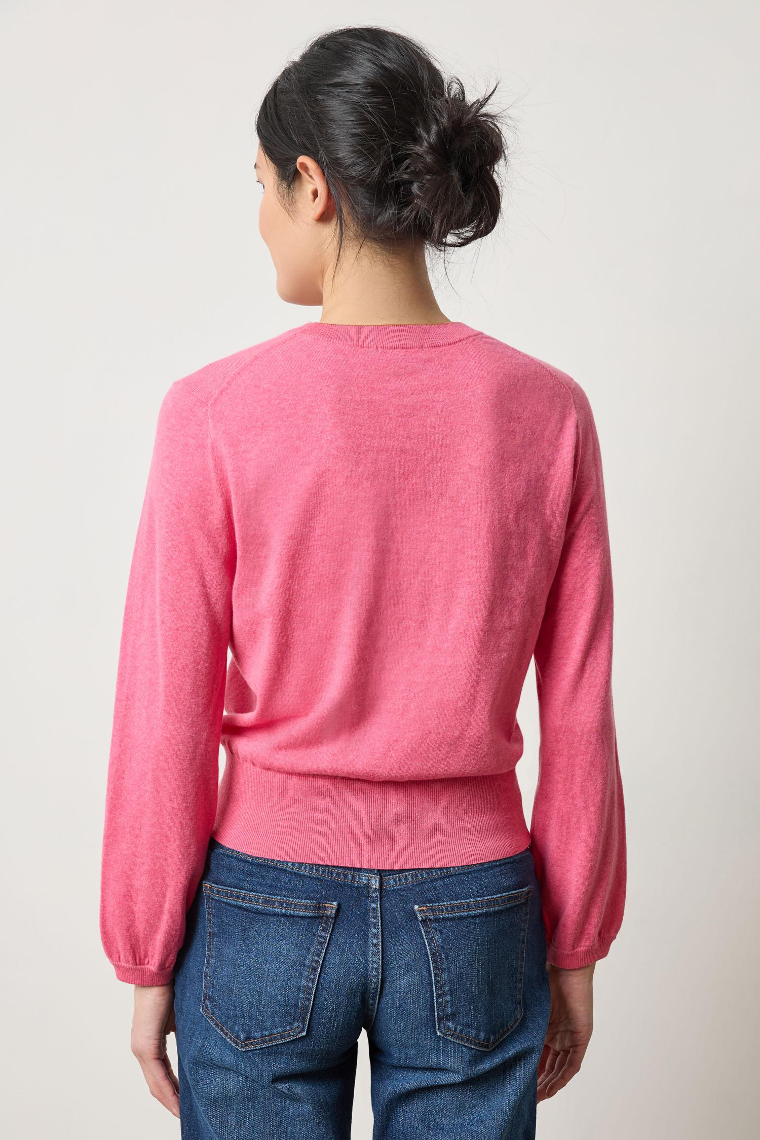 Pleated Sleeve Crewneck Sweater Womens Sweater Calypso A2