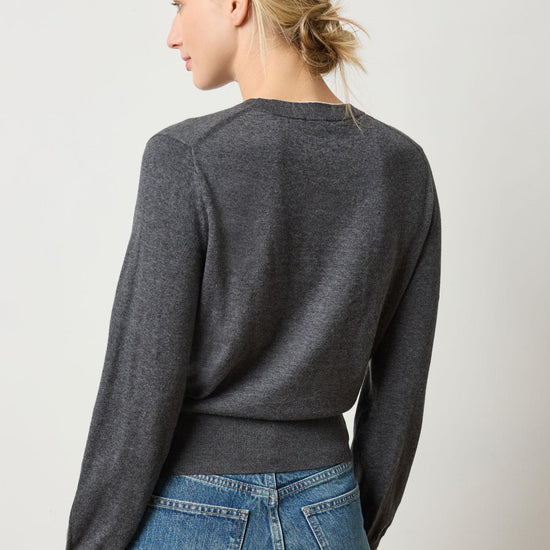 Pleated Sleeve Crewneck Sweater Womens Sweater Licorice A2