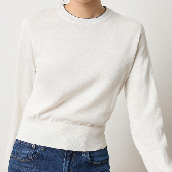 Pleated Sleeve Crewneck Sweater Womens Sweater Pearl A1