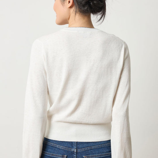 Pleated Sleeve Crewneck Sweater Womens Sweater Pearl A2