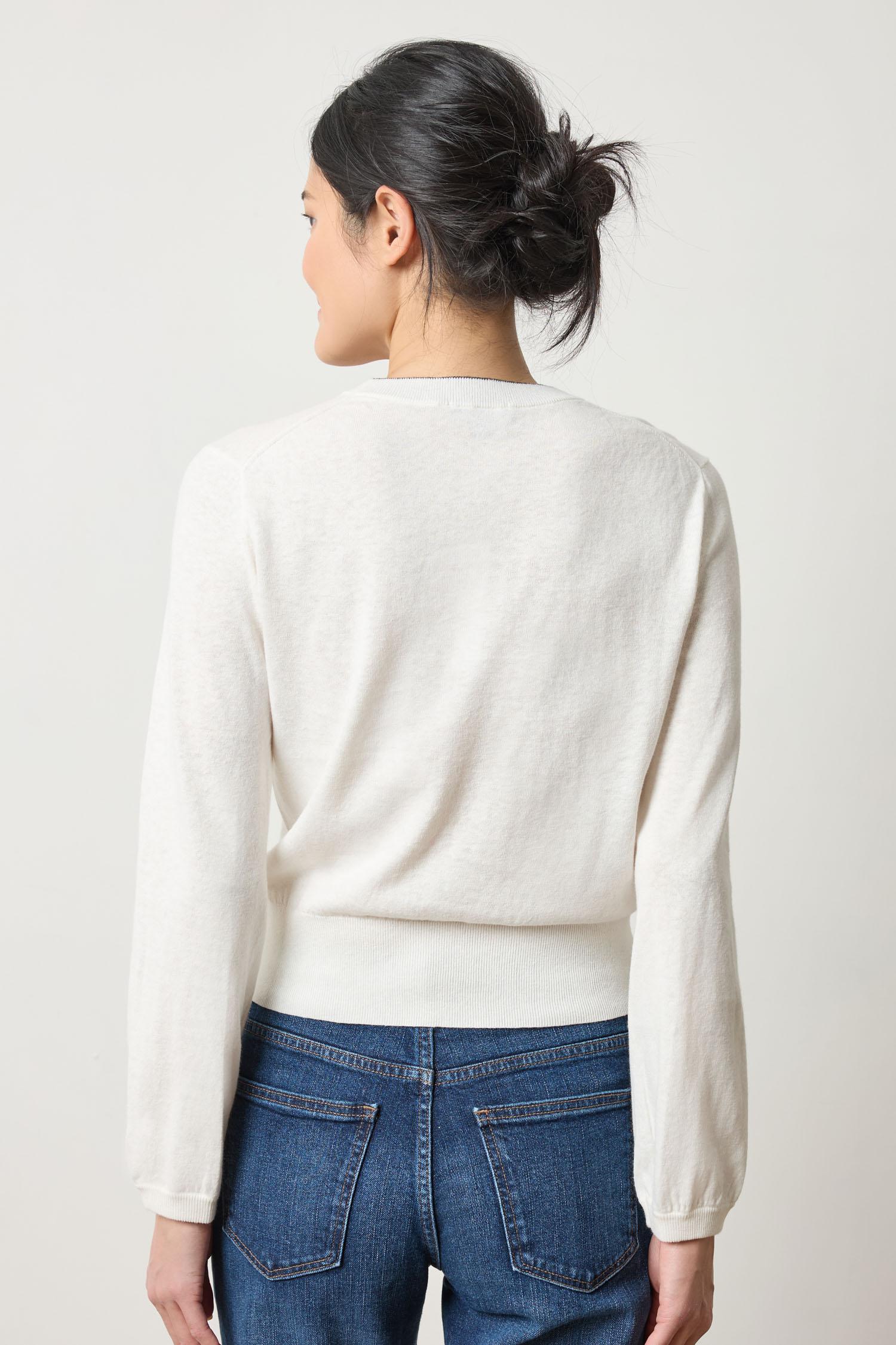 Pleated Sleeve Crewneck Sweater Womens Sweater Pearl A2