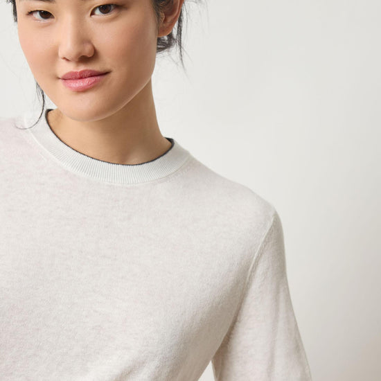 Pleated Sleeve Crewneck Sweater Womens Sweater Pearl A3