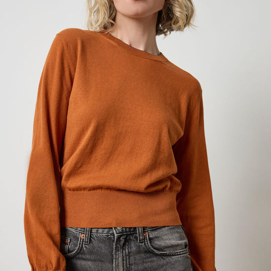 Pleated Sleeve Crewneck Sweater Womens Sweater Sierra A1