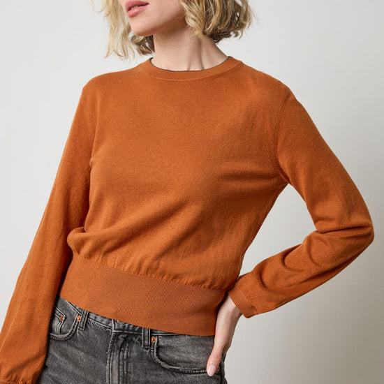 Pleated Sleeve Crewneck Sweater Womens Sweater Sierra A3