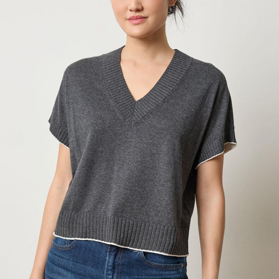 Pleated Sleeve Crewneck Sweater Womens Sweater Licorice A1