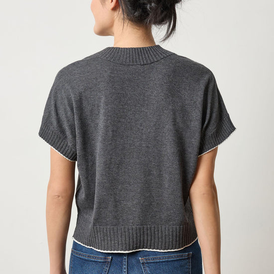 Pleated Sleeve Crewneck Sweater Womens Sweater Licorice A2