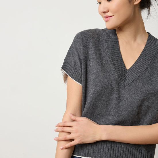 Pleated Sleeve Crewneck Sweater Womens Sweater Licorice A3