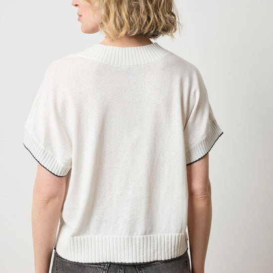 Pleated Sleeve Crewneck Sweater Womens Sweater Pearl A2