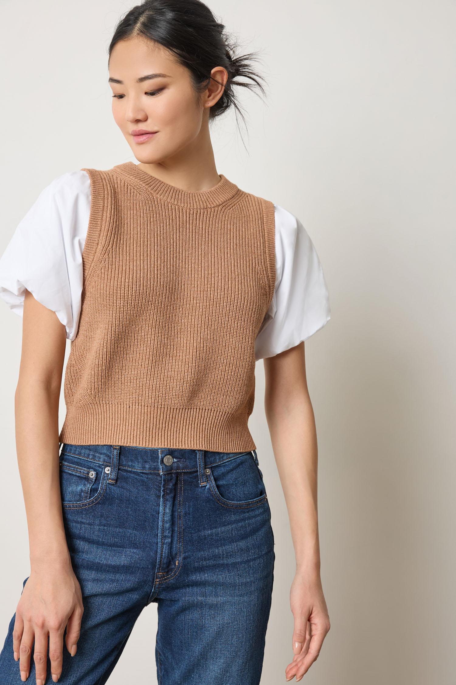 Mixed Media Pullover Sweater in color Acorn Image A1