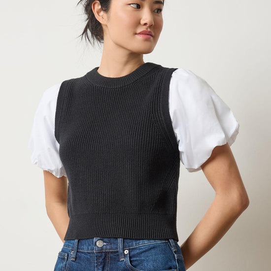 Mixed Media Pullover Sweater in color Black Image A1