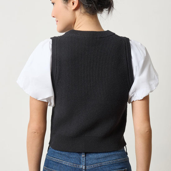 Mixed Media Pullover Sweater in color Black Image A2