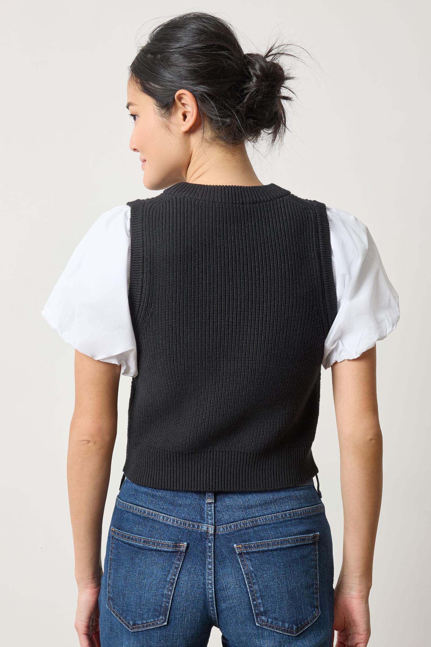 Mixed Media Pullover Sweater in color Black Image A2