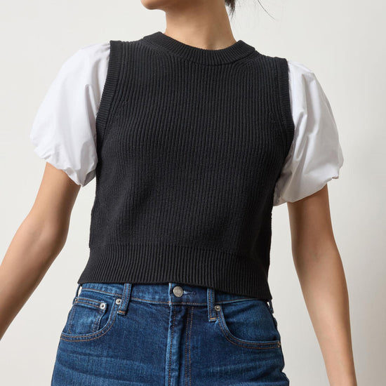 Mixed Media Pullover Sweater in color Black Image A3