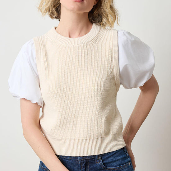Mixed Media Pullover Sweater in color Ivory Image A1