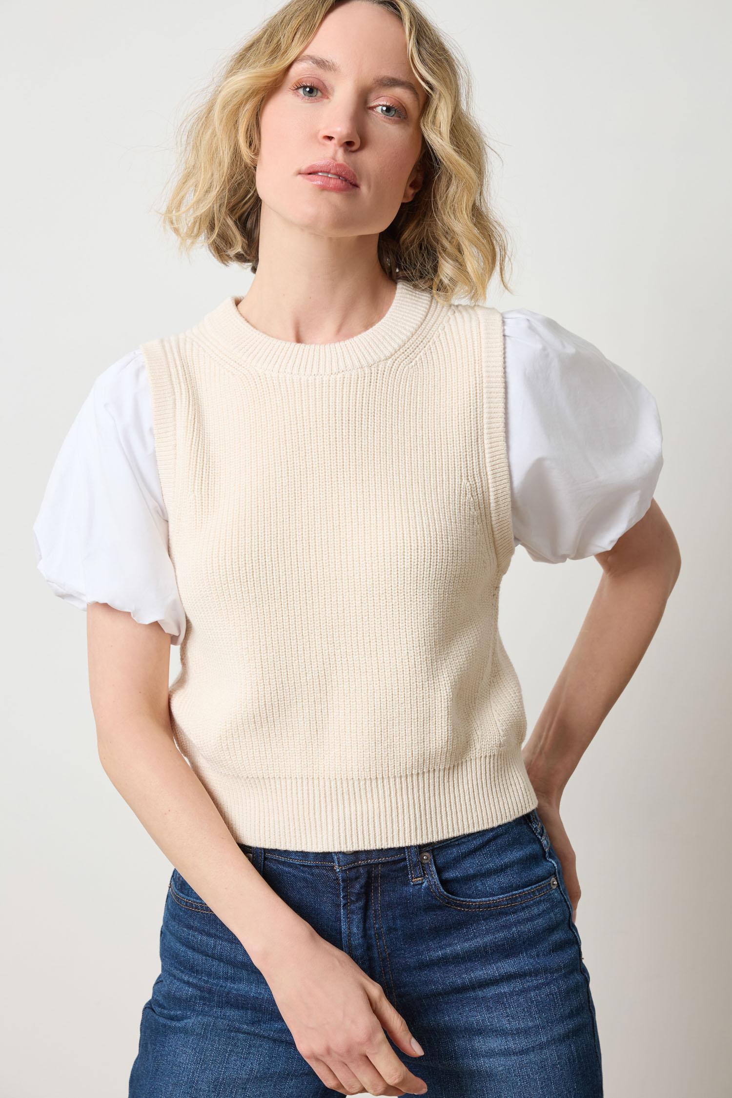 Mixed Media Pullover Sweater in color Ivory Image A1