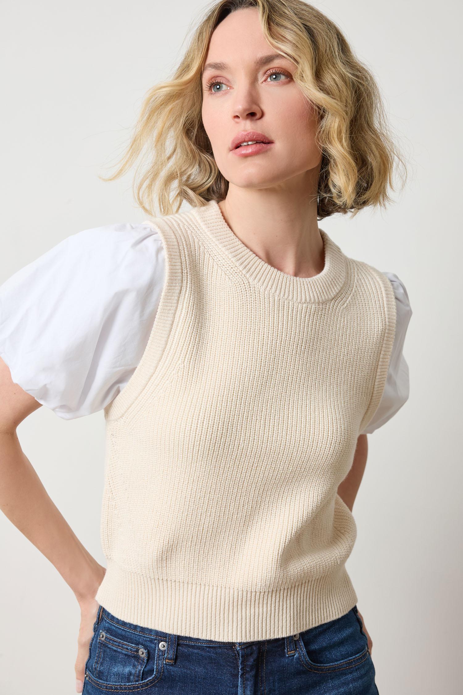 Mixed Media Pullover Sweater in color Ivory Image A3