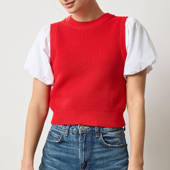 Mixed Media Pullover Sweater in color Scarlet Image A1