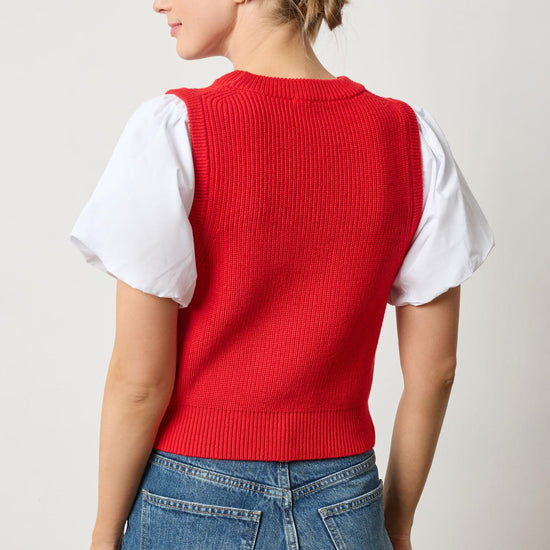 Mixed Media Pullover Sweater in color Scarlet Image A2