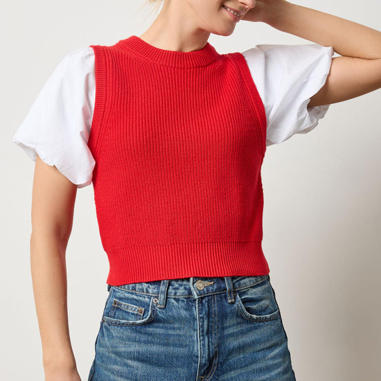 Mixed Media Pullover Sweater in color Scarlet Image A3