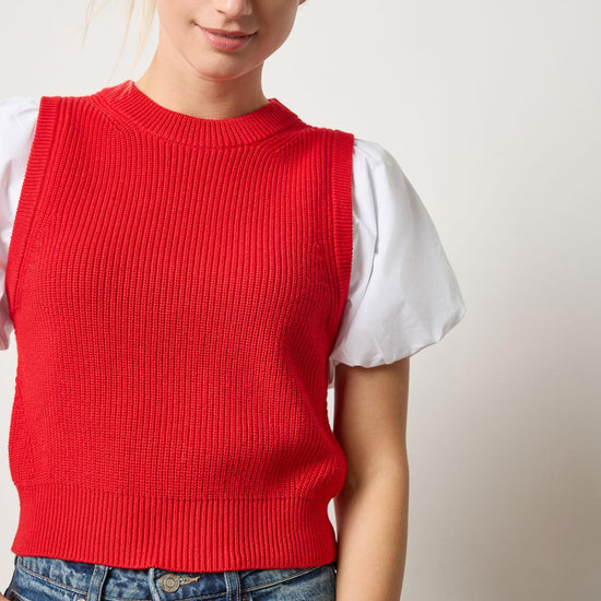 Mixed Media Pullover Sweater in color Scarlet Image A4