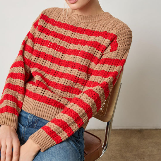 Stripe Stitch Sweater in color Acorn/Scarlet Image A1