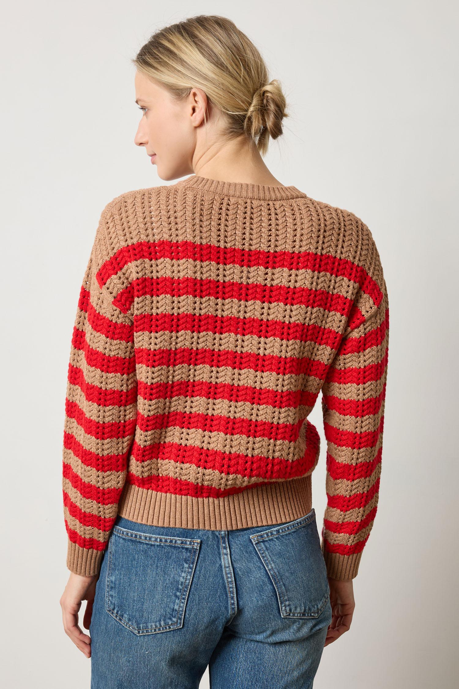 Stripe Stitch Sweater in color Acorn/Scarlet Image A2